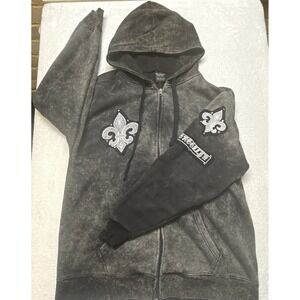 Vintage Brooklyn Express Y2K Black Acid Wash Hoodie Full Zip Graphics Studded